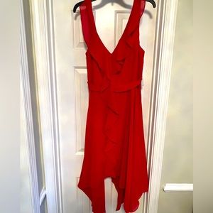 Premier Amour Red Chiffon Asymmetrical Sleeveless Dress
